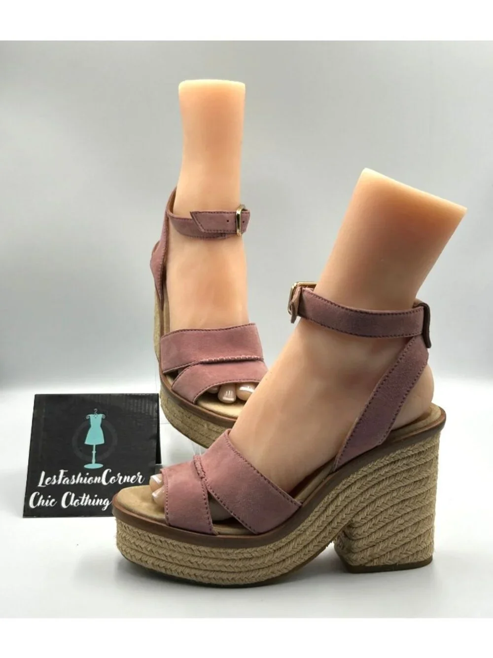 UGG Women's Pink Suede Leather Carine Espadrille Platform Sandals Size 8 3591